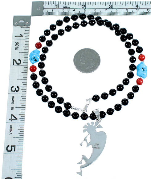 Multicolor Sterling Silver Kokopelli Southwest Bead Necklace Pendant Set RX114173